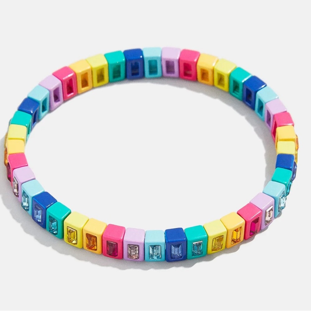 HAPPY Bracelet colored enamel with Swarovski crystals in 6.25 stretch to fit